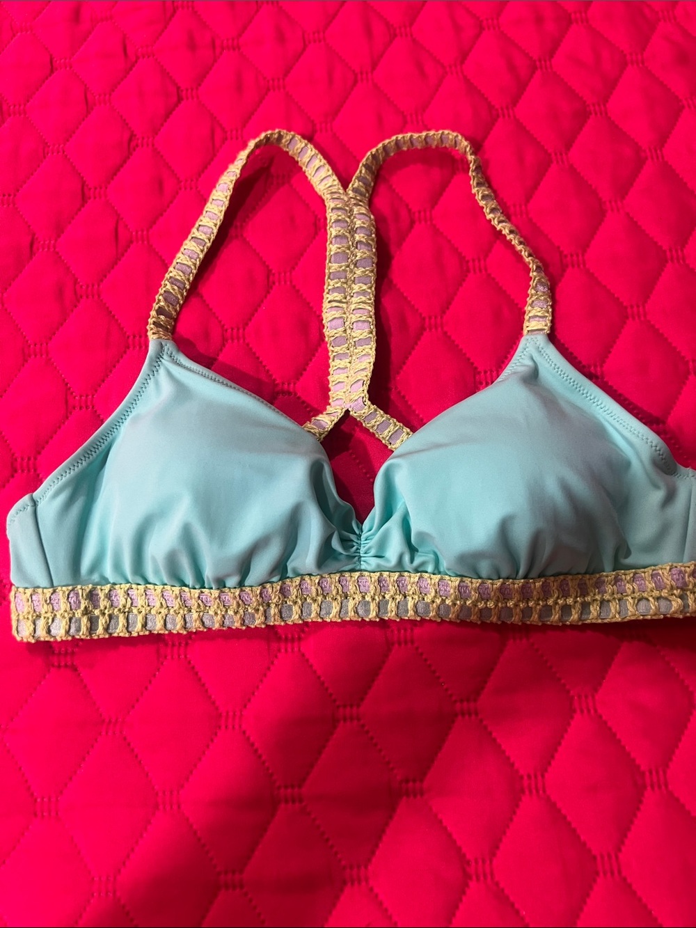 Victoria's Secret Light Aqua Bikini Top with Lime Green Trim